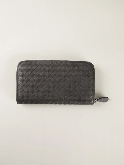 Shop Bottega Veneta Intrecciato Weave Zip-around Wallet In Grey