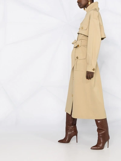 Shop Balmain Embossed-buttons Trench Coat In Neutrals