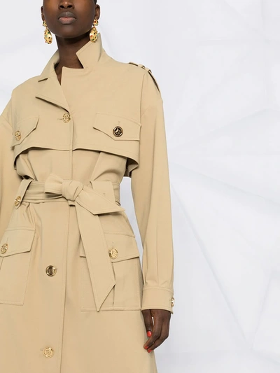 Shop Balmain Embossed-buttons Trench Coat In Neutrals