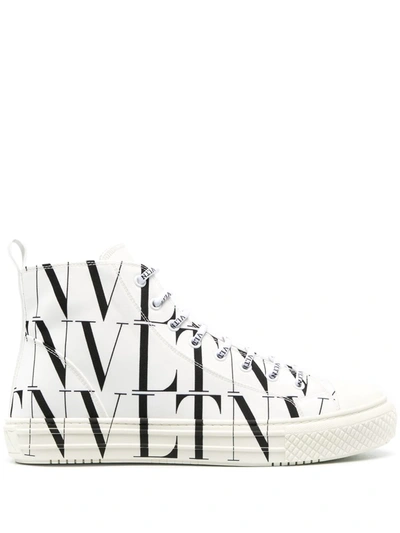 Shop Valentino Vltn Logo-print High-top Sneakers In White