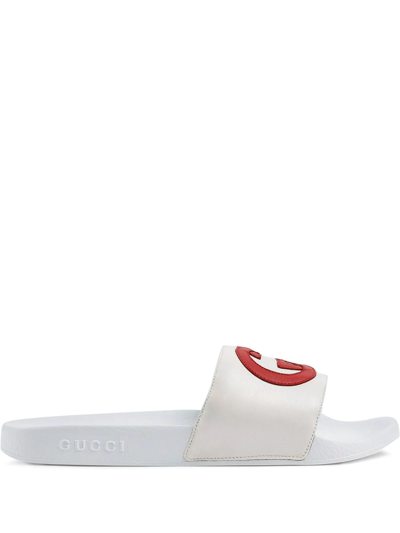 Gucci Men's Pursuit Gg Logo Slide Sandals In White | ModeSens