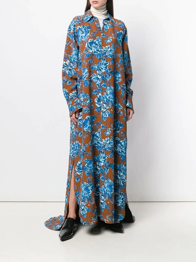 Shop Ami Alexandre Mattiussi Long Dress Flower Shirt With Long Sleeves In Brown