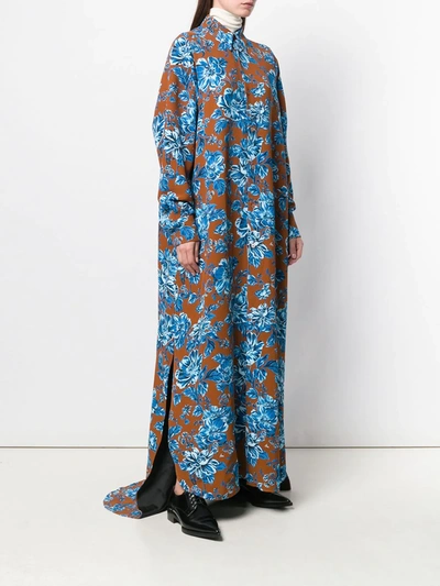 Shop Ami Alexandre Mattiussi Long Dress Flower Shirt With Long Sleeves In Brown