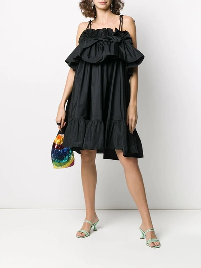 Shop Msgm Ruffle-trimmed A-line Dress In Black