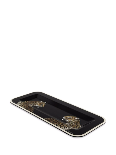 Shop Dolce & Gabbana Small Leopard-print Wood Tray In Schwarz