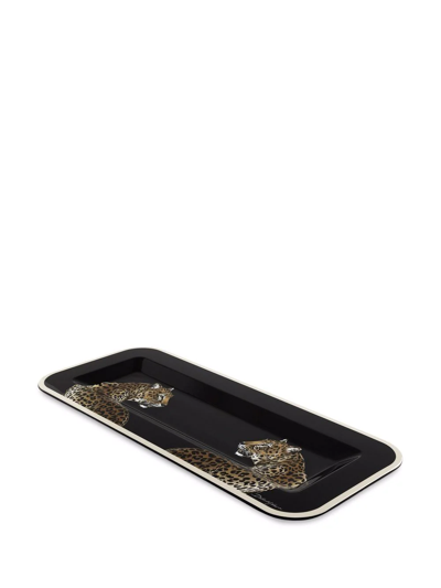 Dolce & Gabbana Medium Leopard-print Wood Tray In Schwarz