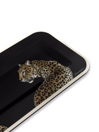 Dolce & Gabbana Medium Leopard-print Wood Tray In Schwarz