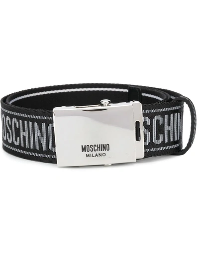 Shop Moschino Logo Jacquard Buckle Belt In Black