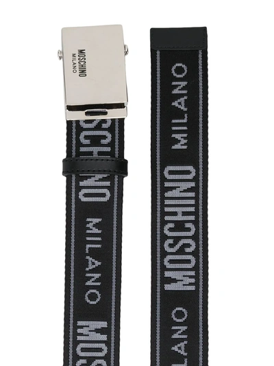 Shop Moschino Logo Jacquard Buckle Belt In Black