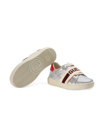 Shop Gucci Toddler Ace Sneaker With  Stripe In Silver