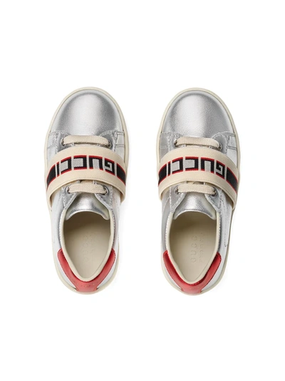 Shop Gucci Toddler Ace Sneaker With  Stripe In Silver