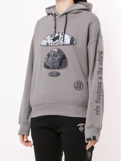 Shop Aape By A Bathing Ape Embroidered Camo Ape Hoodie In Grey