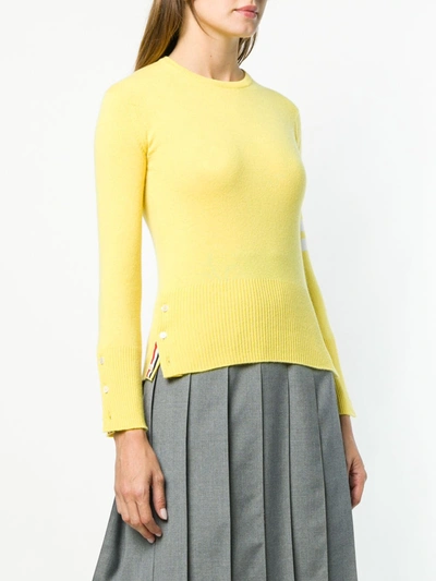 Shop Thom Browne 4-bar Crew Neck Cashmere Jumper In Yellow