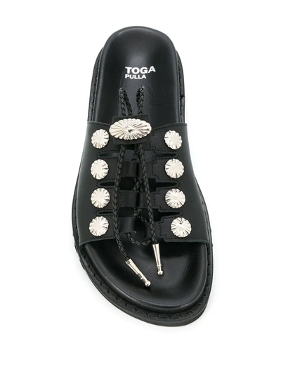 Shop Toga Studded Drawstring Sandals In Black