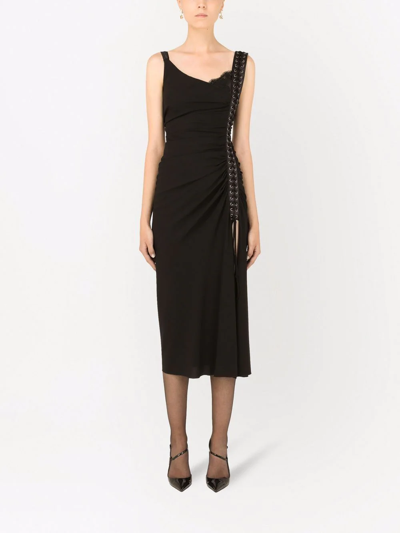 Dolce & Gabbana Women's Lace-detailed Cady Midi Cocktail Dress In Black