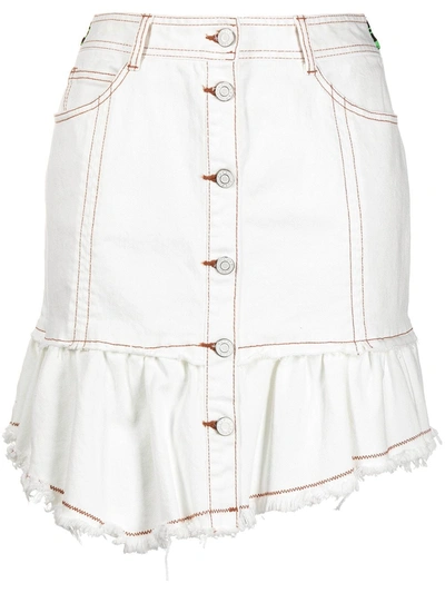 Shop Sjyp Raw-cut Denim Mini Skirt In White