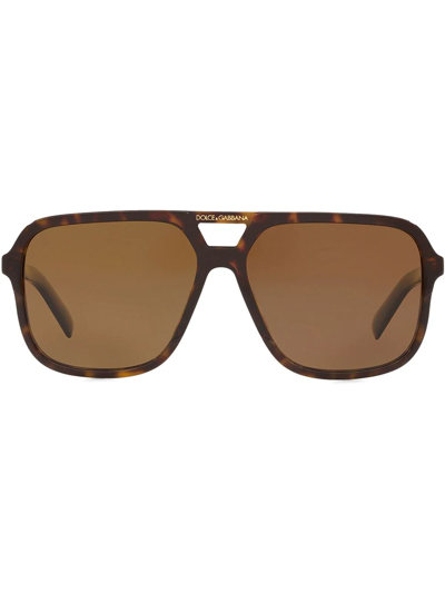 Shop Dolce & Gabbana Angel Pilot-frame Sunglasses In Brown