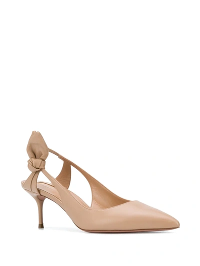 Shop Aquazzura Bow 60mm Leather Slingback Pumps In Neutrals