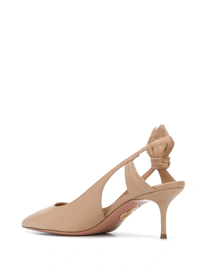 Shop Aquazzura Bow 60mm Leather Slingback Pumps In Neutrals