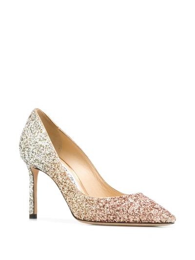 Shop Jimmy Choo Romy 85mm Glitter Pumps In Gold