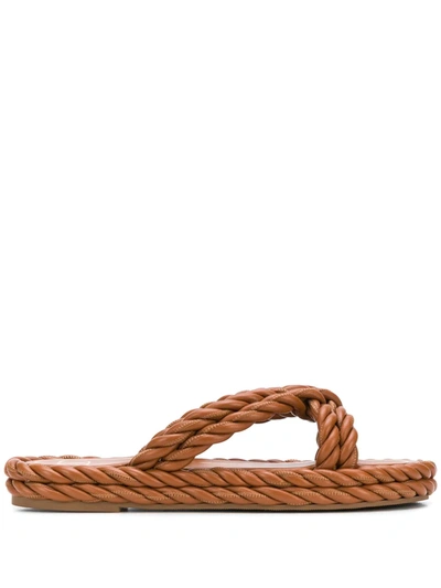 Shop Valentino The Rope Flat Sandals In Brown