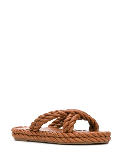 Shop Valentino The Rope Flat Sandals In Brown