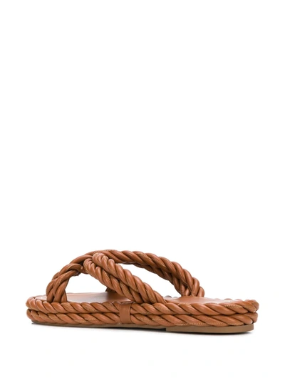 Shop Valentino The Rope Flat Sandals In Brown