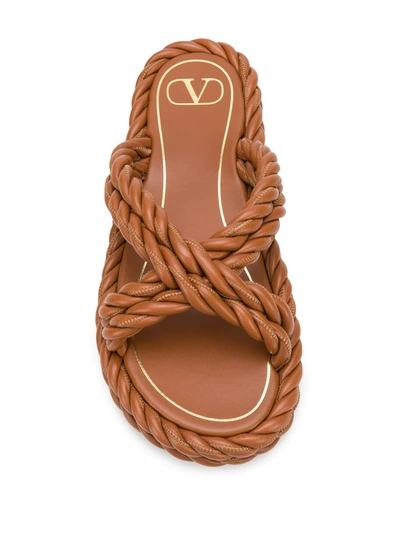 Shop Valentino The Rope Flat Sandals In Brown