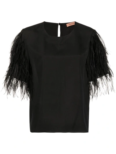 Shop Yves Salomon Feathered Sleeve T-shirt In Black