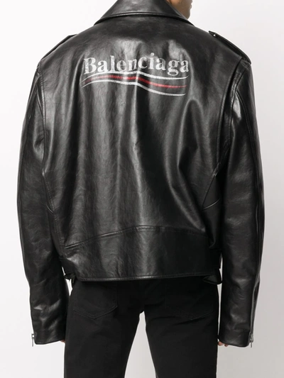 Shop Balenciaga Logo Print Biker Jacket In Black