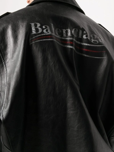 Shop Balenciaga Logo Print Biker Jacket In Black