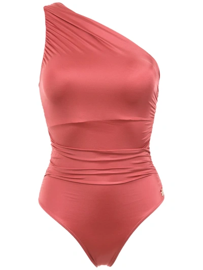 Shop Brigitte Ruched One Shoulder Swimsuit In Red