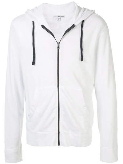 Shop James Perse Plain Zipped Hoodie In White