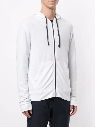 Shop James Perse Plain Zipped Hoodie In White