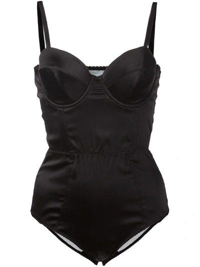 Shop Fleur Du Mal Satin Bullet Bodysuit In Black