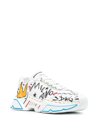 Shop Dolce & Gabbana Hand-painted Daymaster Sneakers In White ,black