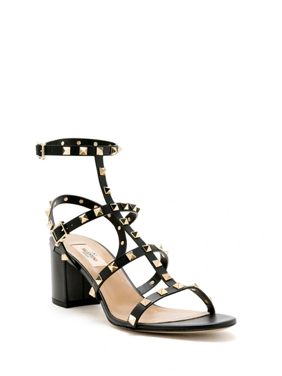 Valentino Leather Rockstud Block Heel Sandals In Black