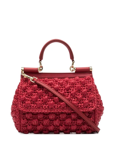 Shop Dolce & Gabbana Red Corredo Raffia Shoulder Bag