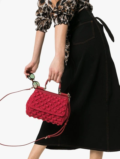 Shop Dolce & Gabbana Red Corredo Raffia Shoulder Bag
