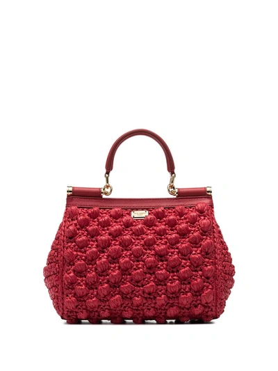 Shop Dolce & Gabbana Red Corredo Raffia Shoulder Bag