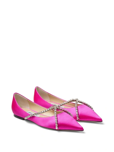 Shop Jimmy Choo Genevi Crystal-embellished Ballerina Shoes In Pink