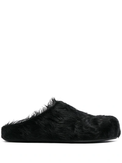 Shop Marni Fussbet Sabot Calf-hair Slippers In Black