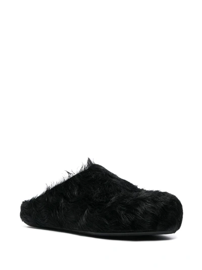 Marni Sabot Fussbett In Vitello A Pelo Lungo Nero In Black