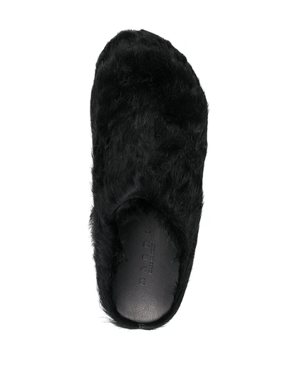 Shop Marni Fussbet Sabot Calf-hair Slippers In Black