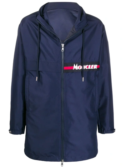 Shop Moncler Zip-through Hooded Coat In Blue