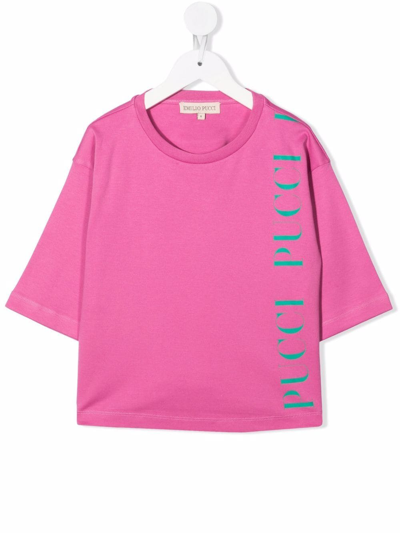 Shop Emilio Pucci Junior Logo-print Cropped T-shirt In Pink