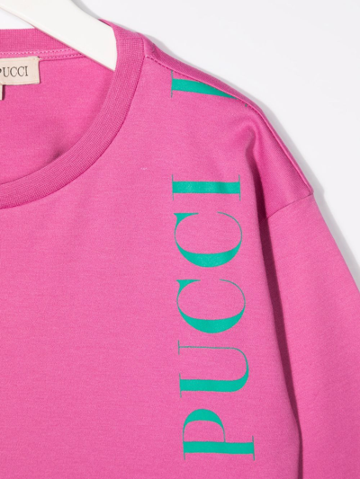 Shop Emilio Pucci Junior Logo-print Cropped T-shirt In Pink