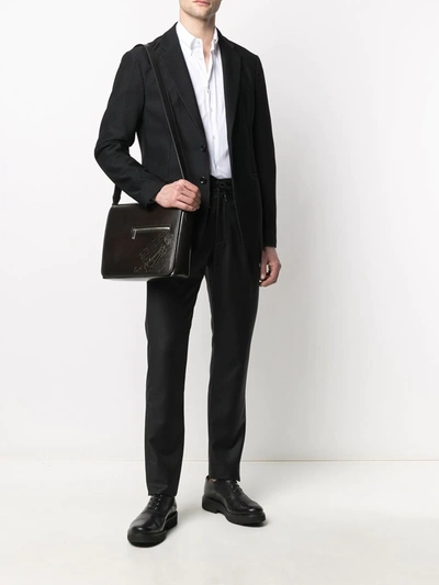 Shop Giorgio Armani Fine-knit Drawstring Trousers In Black