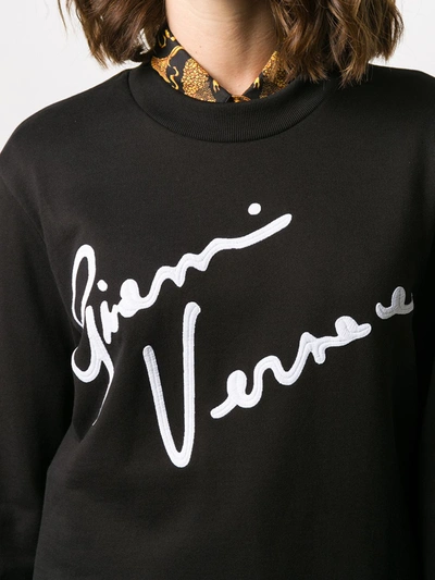 Shop Versace Gv Signature Crew Neck Sweatshirt In Black