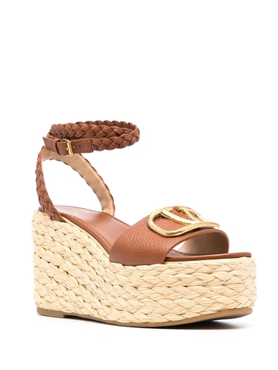 Shop Valentino Vlogo Signature 90mm Wedge Espadrilles In Brown